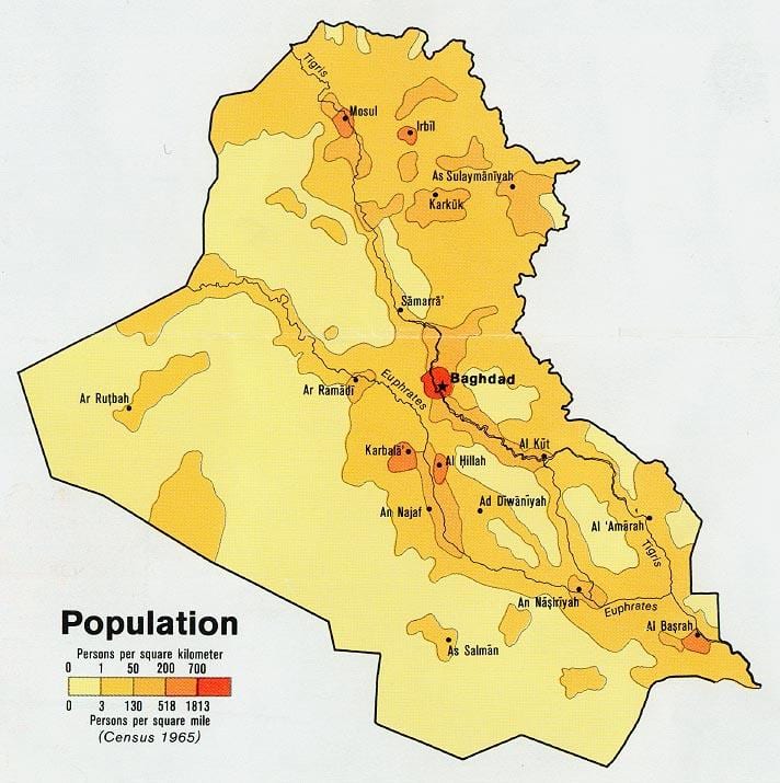 Mapa Iraku populacije